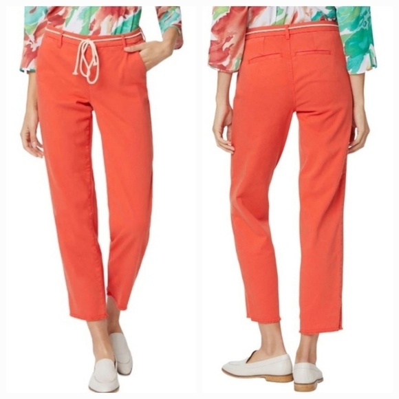 NYDJ Orange Poppy Stretch Twill Frayed Hem Relaxed Trouser Crop Pants Sz 6 NEW - Picture 1 of 16